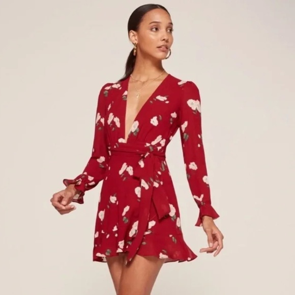 Reformation Dresses & Skirts - Reformation Whitby Floral Mini Wrap Dress in Opal Print Medium